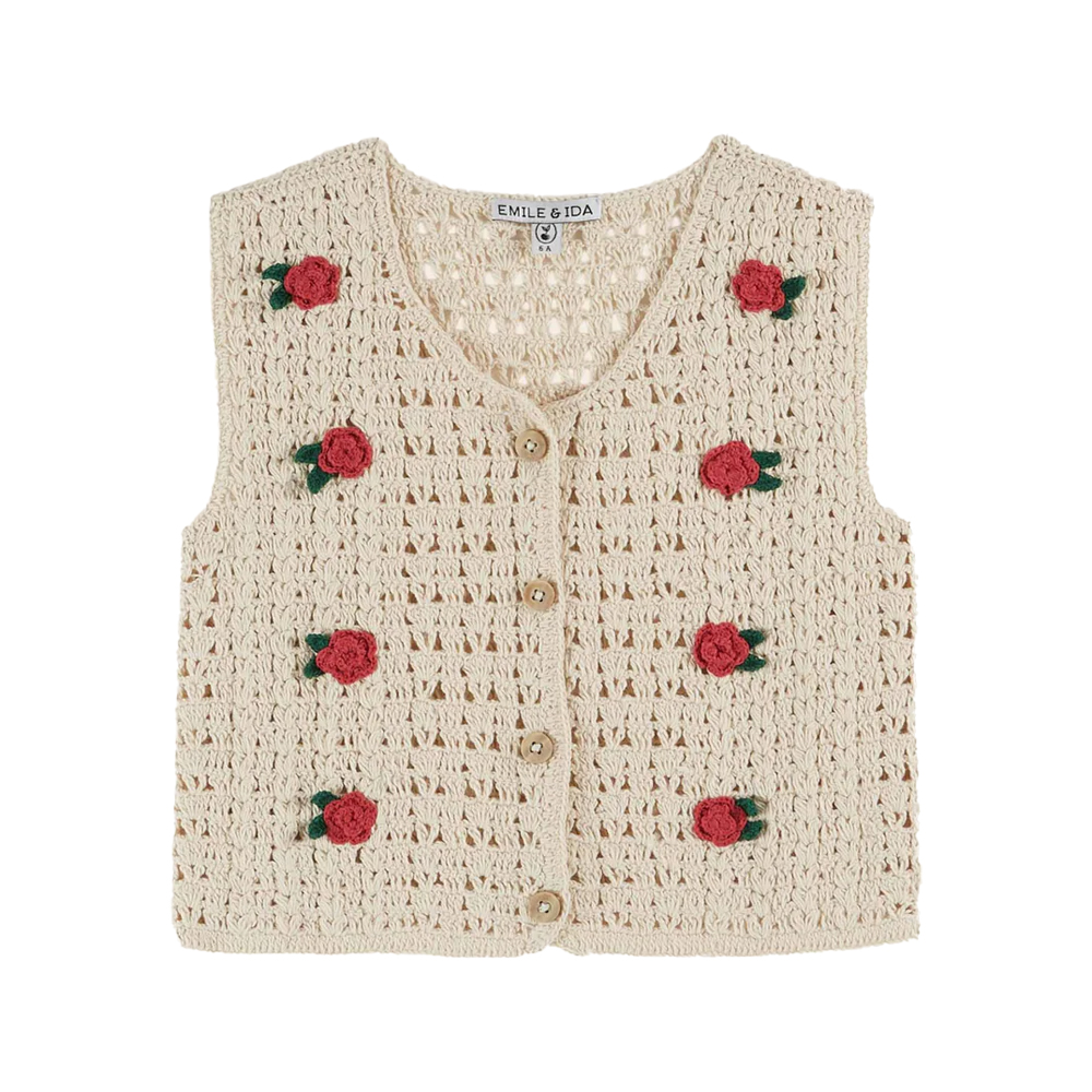 CROCHET SLEEVELESS CARDIGAN ECRU - EMILE ET IDA