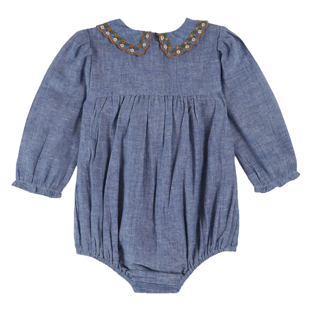SMOCKED BABY ROMPER  CHAMBRAY - EMILE ET IDA - Image 2
