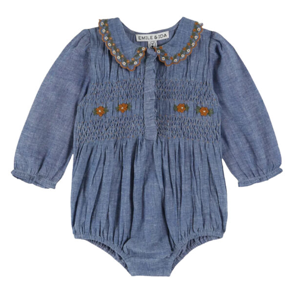 SMOCKED BABY ROMPER  CHAMBRAY - EMILE ET IDA
