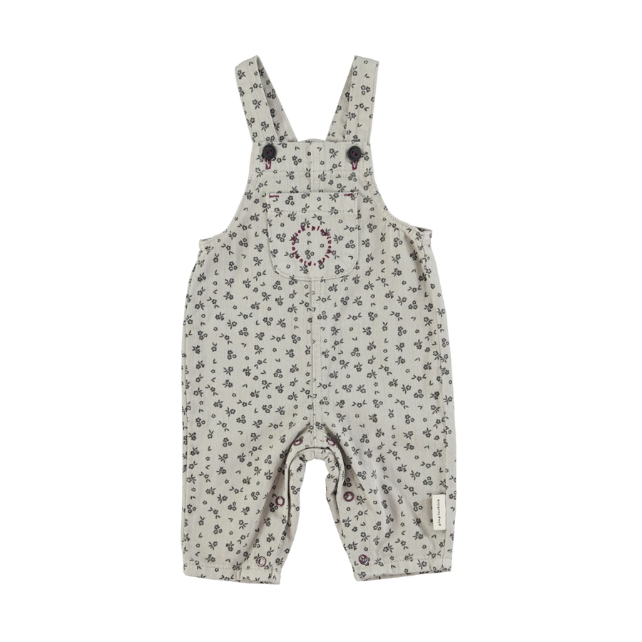 Dungarees | Light grey w/ black flowers - PIUPIUCHICK