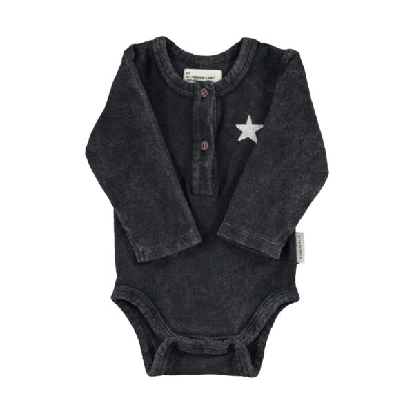 Baby long sleeve body | Faded black w/ "rock & roll" print - PIUPIUCHICK