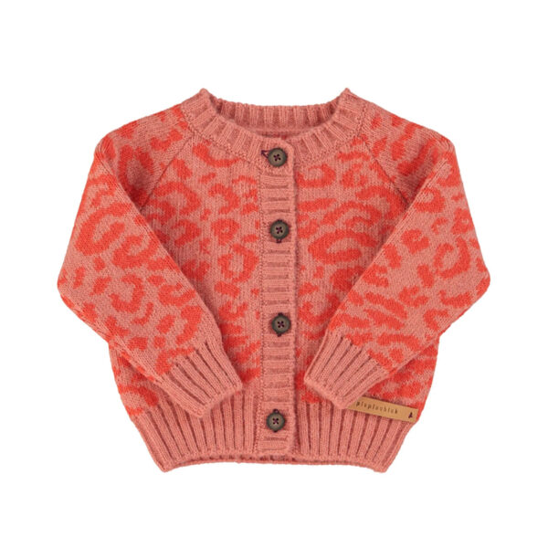 Knitted baby cardigan | Pink w/ animal print - PIUPIUCHICK