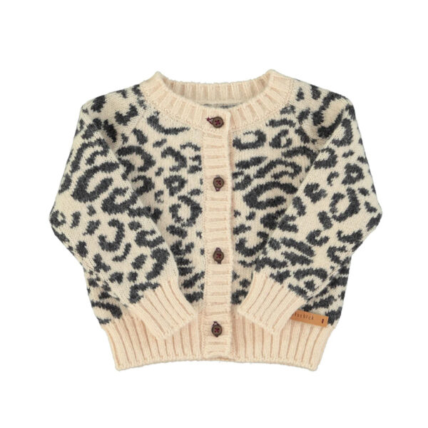 Knitted baby cardigan | Light pink w/ black animal print - PIUPIUCHICK
