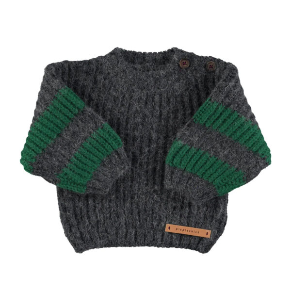 Knitted sweater | Grey & green stripes - PIUPIUCHICK