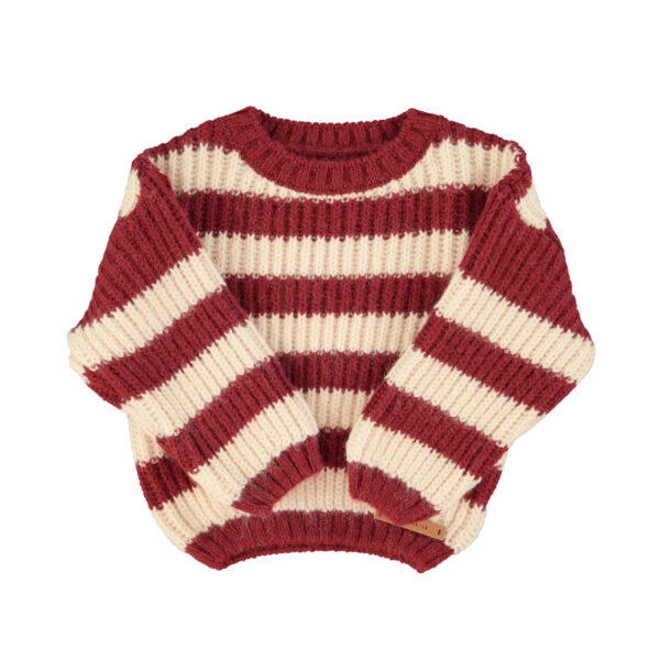 Knitted sweater | Bordeaux & light pink stripes - PIUPIUCHICK