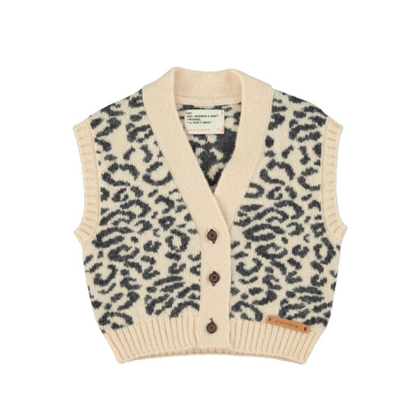 Knitted waistcoat | Light pink w/ black animal print - PIUPIUCHICK