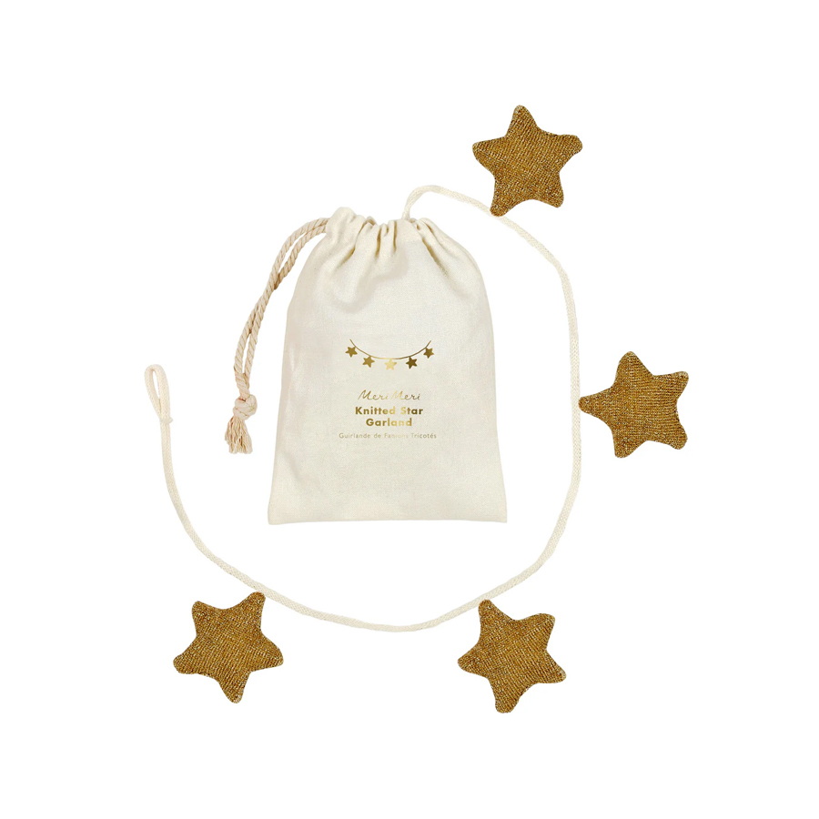 Gold Knitted Star Garland-MERI MERI