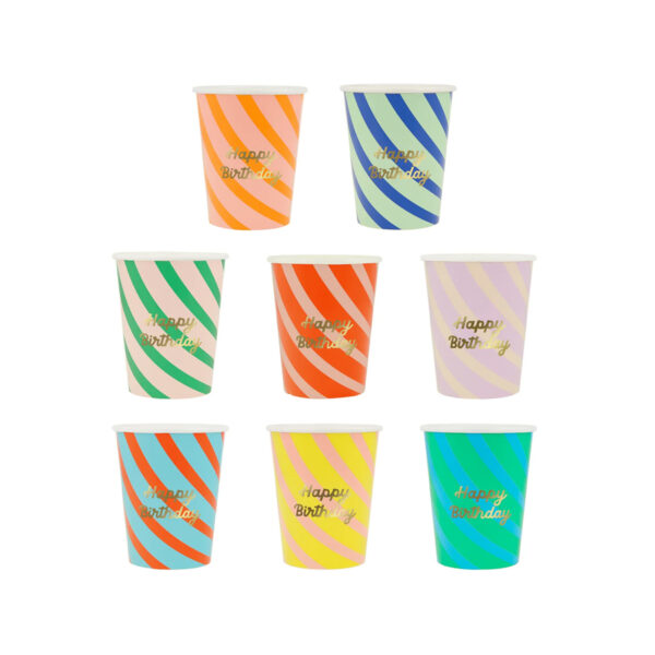 Stripe Happy Birthday Cups-MERI MERI