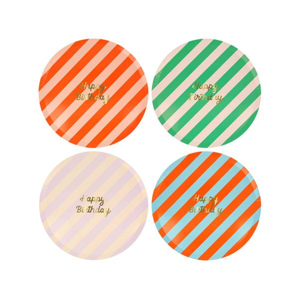 Stripe Happy Birthday Dinner Plates-MERI MERI