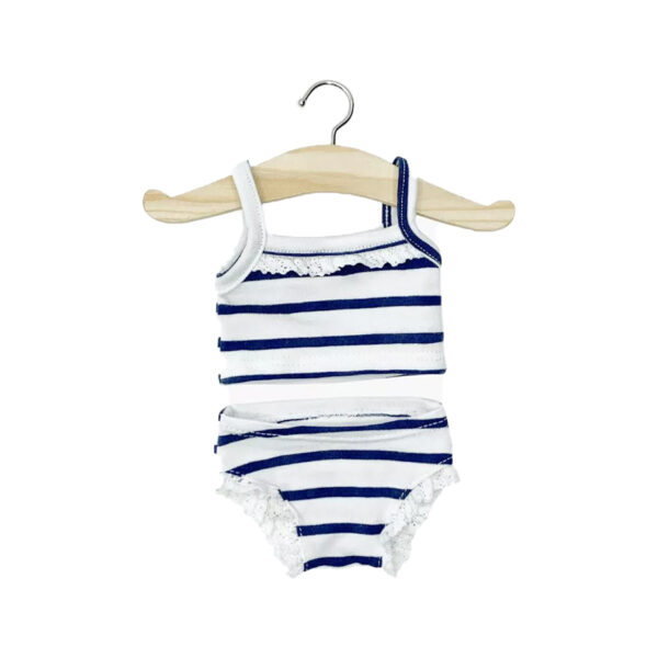Girls' underwear in navy blue striped jersey with lace-MINIKANE