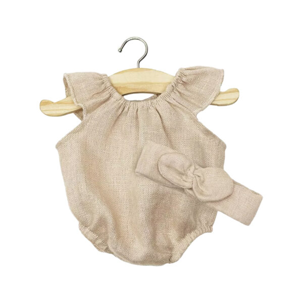 Clara romper and headband in nude washed linen-MINIKANE