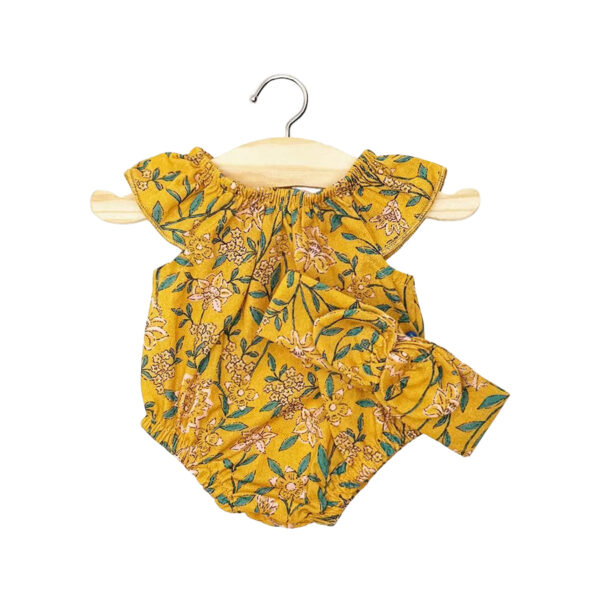 Clara romper and her cotton headband Mustard vine flowers-MINIKANE
