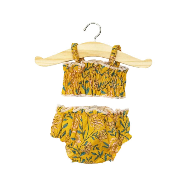 Océane 2-piece retro swimsuit in cotton with mustard creeper flowers-MINIKANE