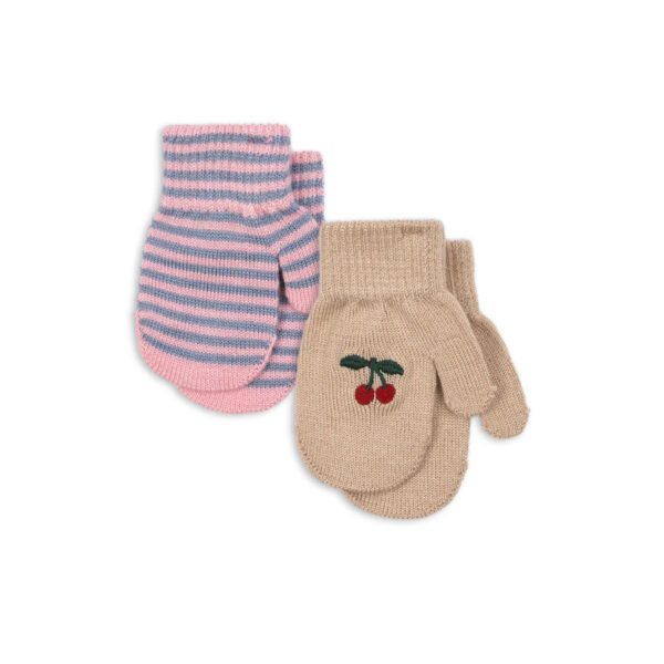 2 PACK FILLA MITTENS  CHERRY/STRIPE - KONGES SLOEJD