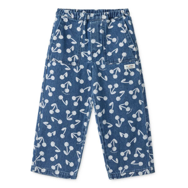 Cesar Printed Denim Pants Cherry blossom / Medium blue denim - LIEWOOD