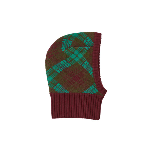 CHILD MERINO CHECK BALACLAVA KHAKI/ BURGUNDY/ GREEN - CARAMEL