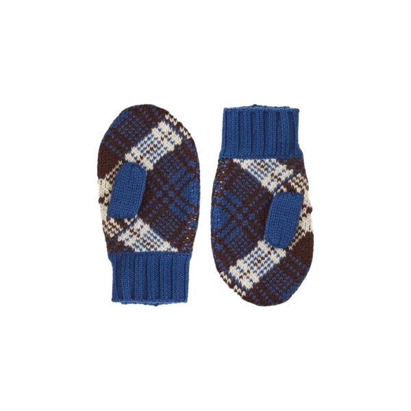 BABY MERINO CHECK MITTENS CHOCOLATE /BLUE/ECRU - CARAMEL