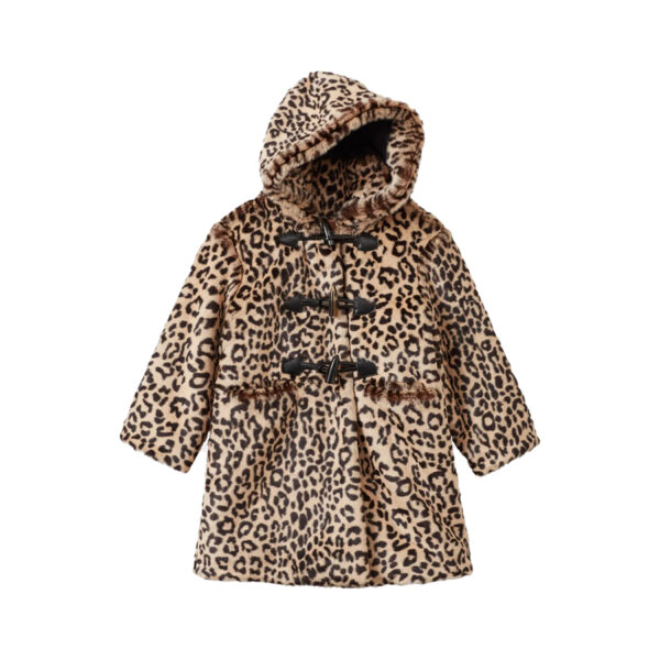 CHILD FAUX FUR COAT LEOPARD PRINT - CARAMEL