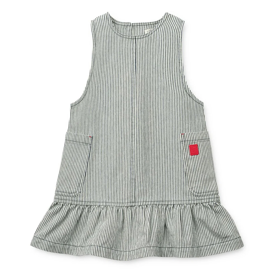 Angelica Stripe Denim Frill Dress Classic navy / Creme de la crème - LIEWOOD