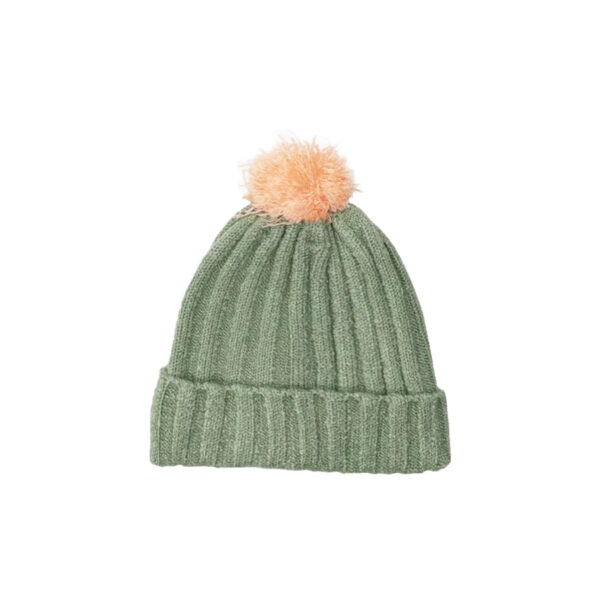 Bonnet Barry en tricot vert avec pompon orange - MINIKANE