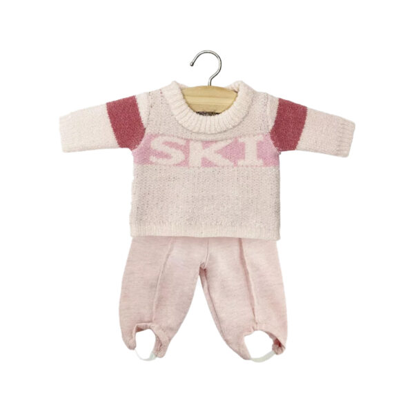 Ensemble pull « SKI » en tricot rose / fushia et fuseau Popeye jersey chiné pétale - MINIKANE