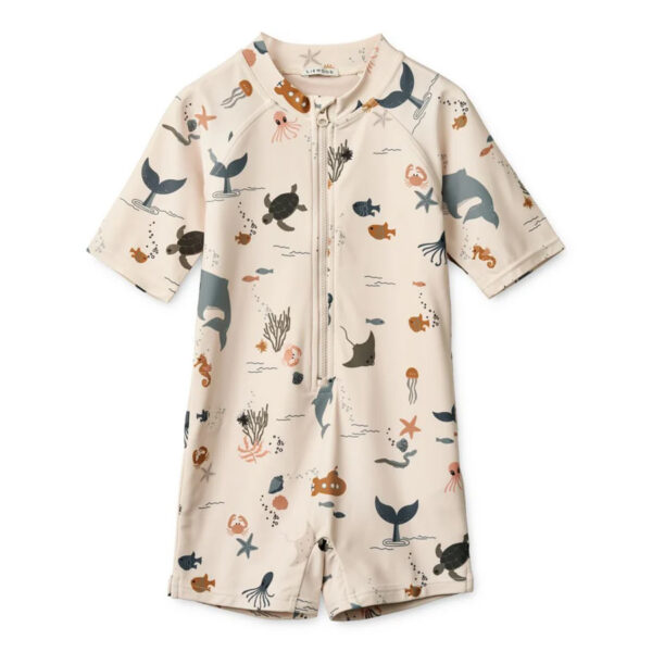 Max Printed Shortsleeve Swim Jumpsuit Sea creature / Sandy - LIEWOOD