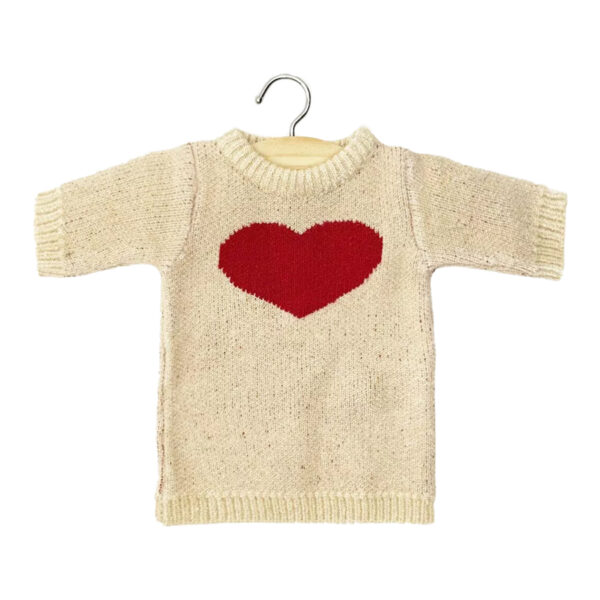 Robe Lena Coeur en tricot rouge / crème et son pochon - MINIKANE