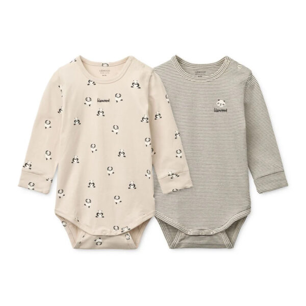 Yanni Grow Printed LS Bodystocking 2-Pack Mini panda / Classic navy stripe / mix - LIEWOOD
