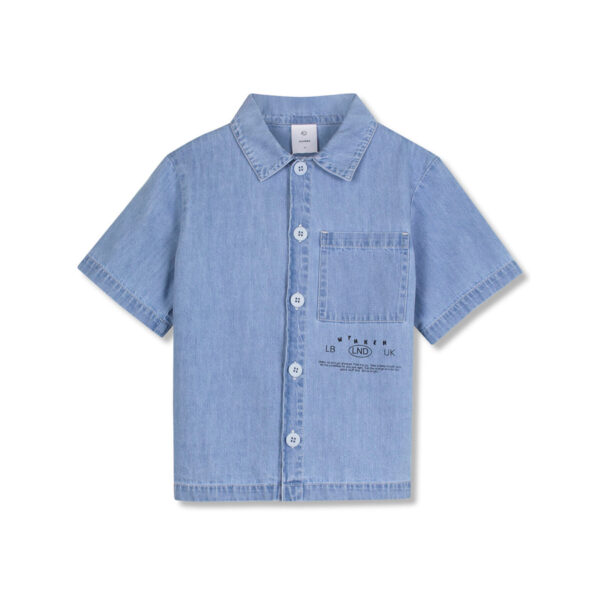 2 SHORT SLEEVE PANEL SHIRT PALE BLEACHED DENIM - WYNKEN