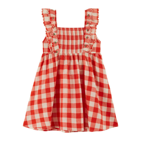 CHECKED EMBROIDERED DRESS VICHY ROUGE - EMILE ET IDA