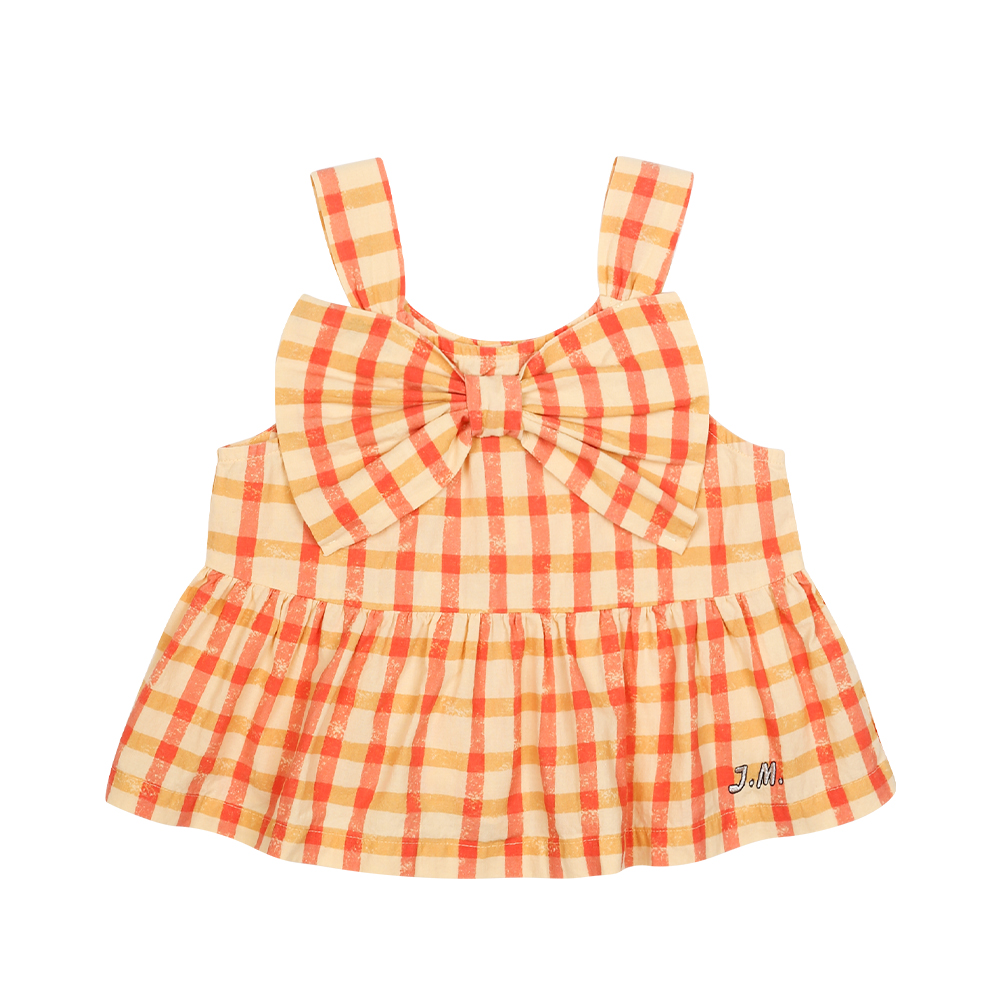 Checked Ribon Sleeveless Blouse - JELLY MALLOW - Image 2