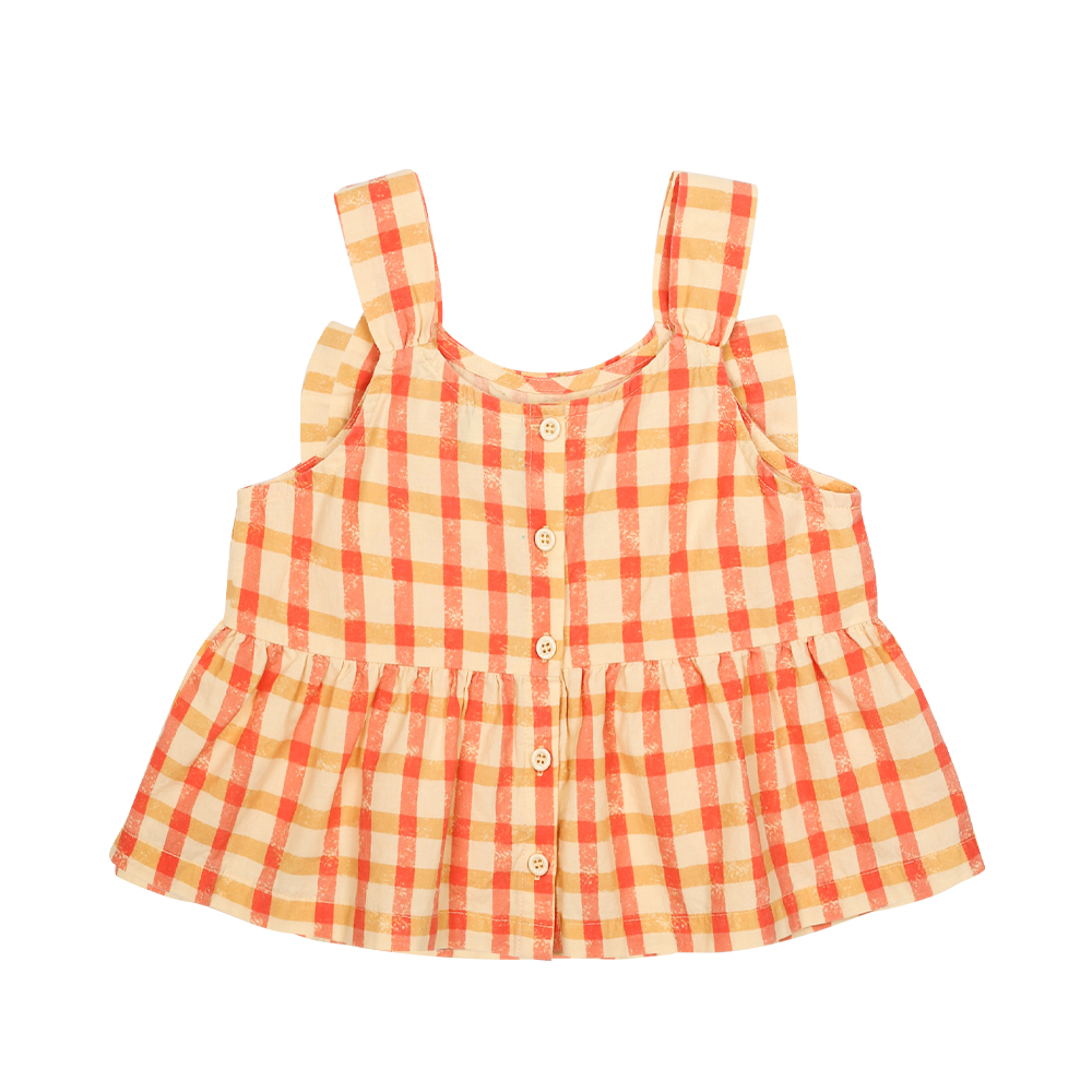 Checked Ribon Sleeveless Blouse - JELLY MALLOW