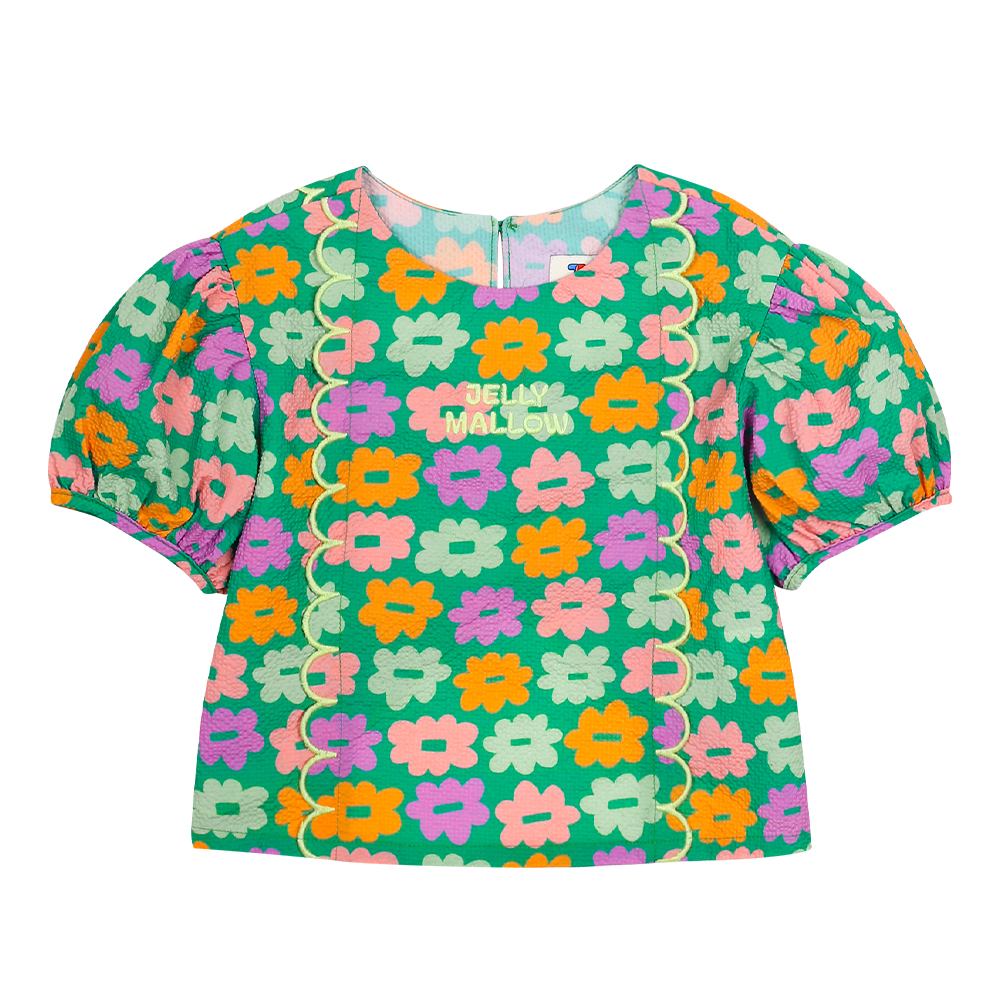 Flower Seersucker Blouse - JELLY MALLOW