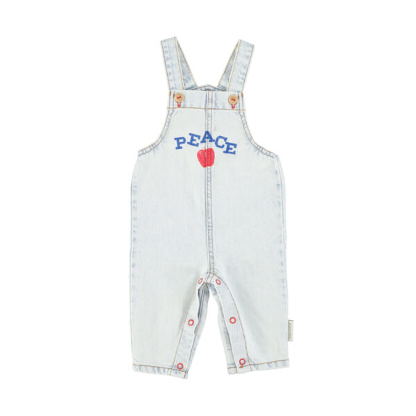 baby dungarees | washed light blue denim w/ "peace" print - PIUPIUCHICK