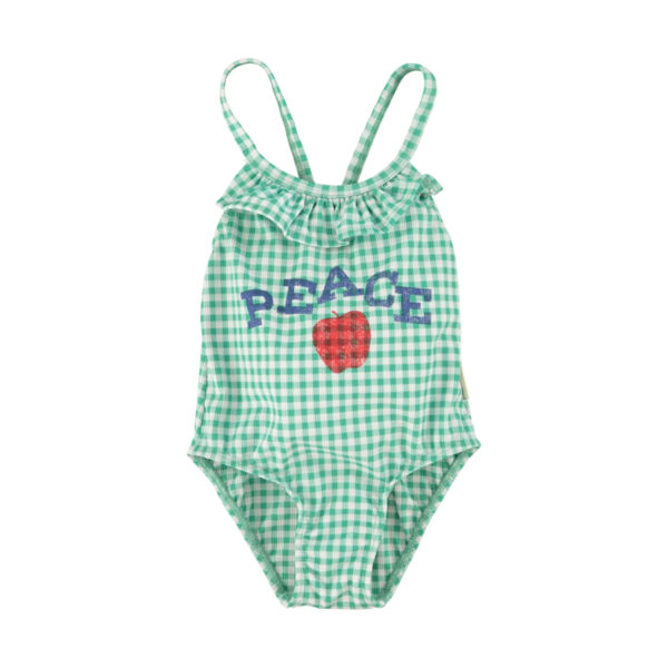 swimsuit w/ ruffles | green checkered w/ "peace" print - PIUPIUCHICK
