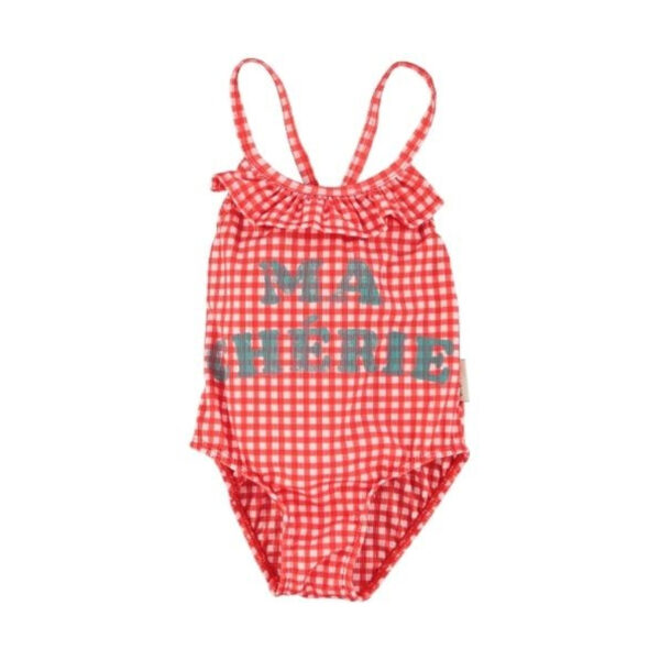 swimsuit w/ ruffles | red checkered w/ "ma chérie" print - PIUPIUCHICK