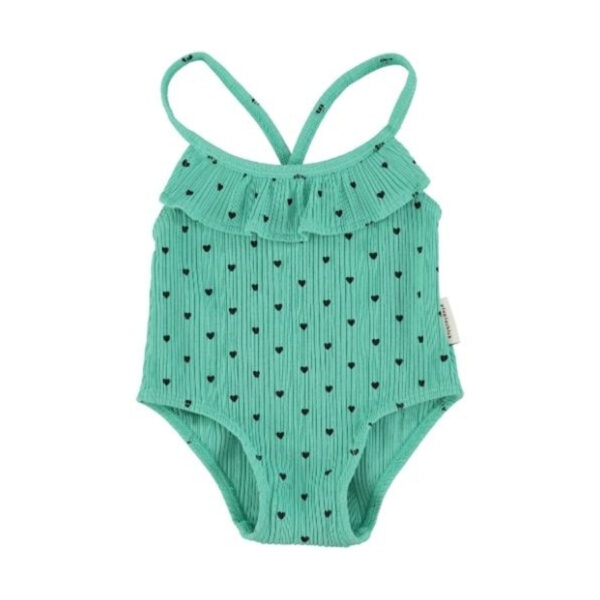 swimsuit w/ ruffles | green w/ black hearts allover - PIUPIUCHICK