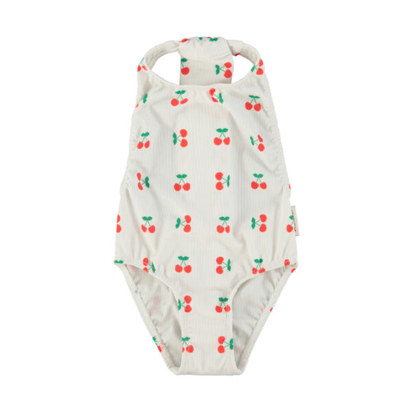 swimsuit w/ back bow | ecru w/ cherries - PIUPIUCHICK