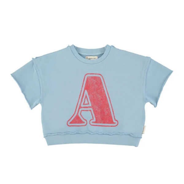 short sleeve sweatshirt | blue w/ "A" print - PIUPIUCHICK