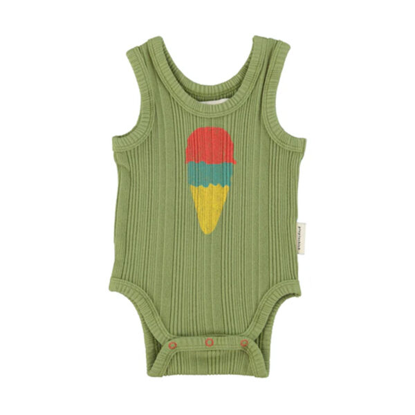 sleeveless bodysuit | olive w/ ice cream print - PIUPIUCHICK