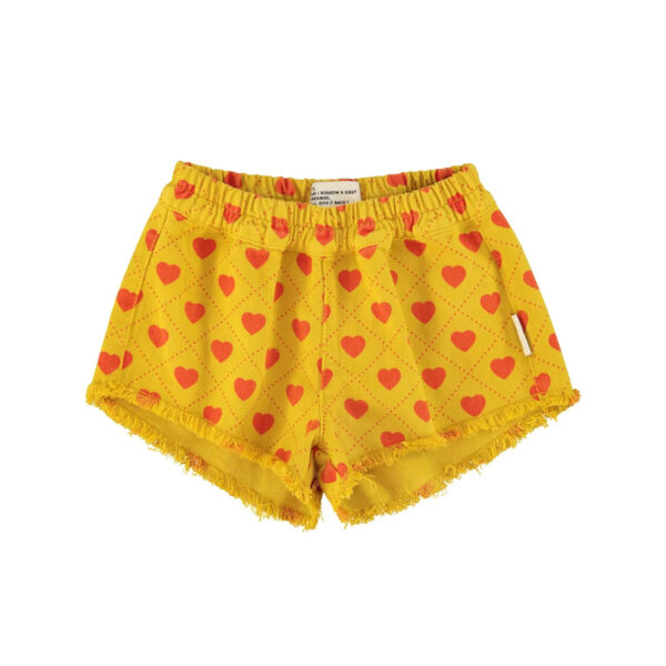 shorts w/ fringes | mustard w/ red hearts allover - PIUPIUCHICK