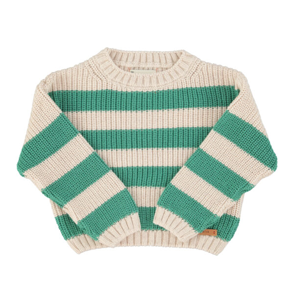 knitted sweater | ecru & green stripes - PIUPIUCHICK