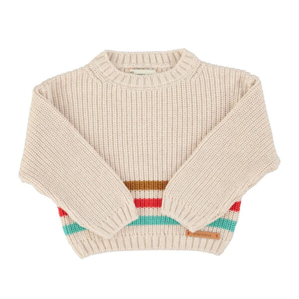 Knitted sweater | ecru w/ multicolor stripes - PIUPIUCHICK