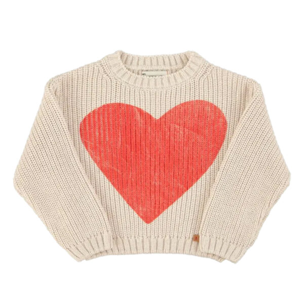 knitted sweater | ecru w/ red heart print- PIUPIUCHICK