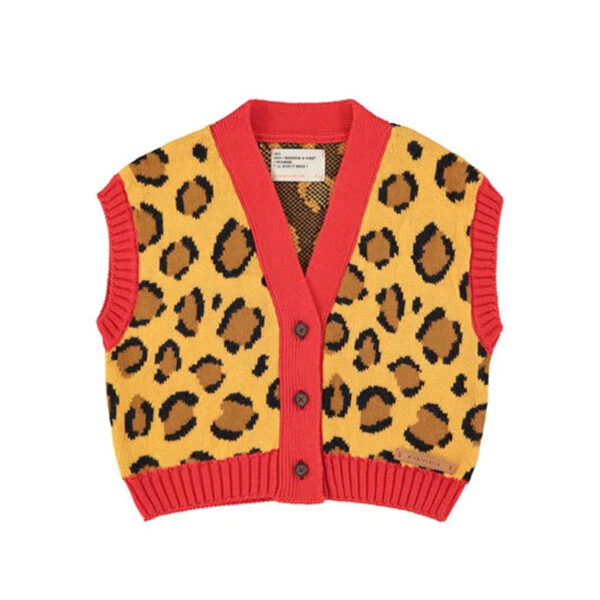 knitted waistcoat | mustard animal print - PIUPIUCHICK