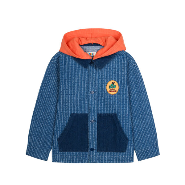 Stripe Hoddie Denim Jacket - JELLY MALLOW