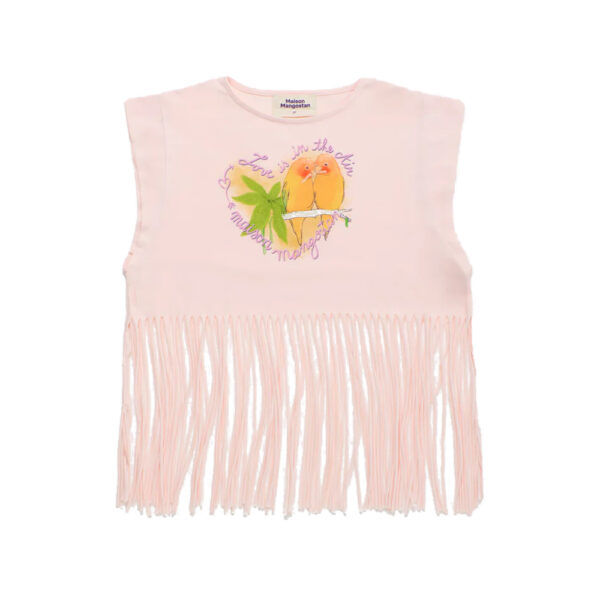 Birds Fringe Top Pink - MAISON MANGOSTAN