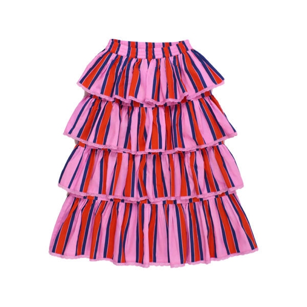 Ruffles Stripes Skirt Pink - MAISON MANGOSTAN