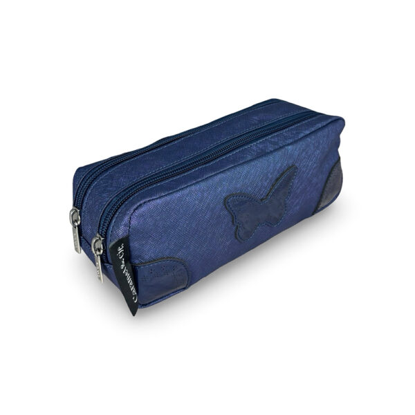 Double Navy Oxford Blue Pencil Case – Elegant and Timeless – Elegant and Refined - Caramel Et Cie